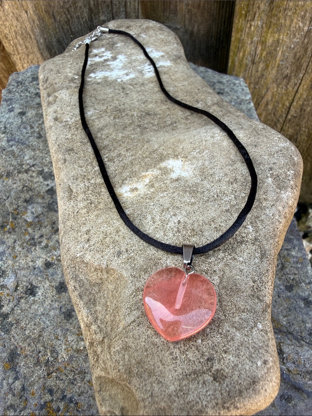 Pink Heart Pendant Necklace - Women Jewelry - Picture 2 of 2
